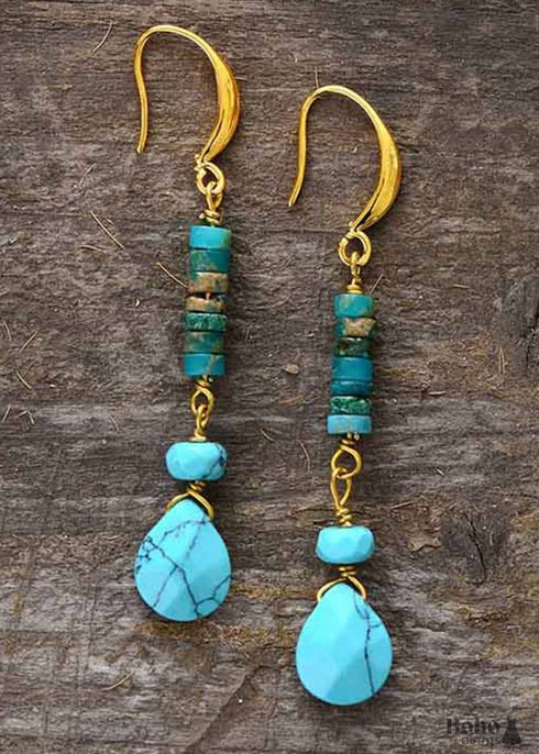 Boho Earrings, Dangle Earrings, Natural Blue and Pink Stones
